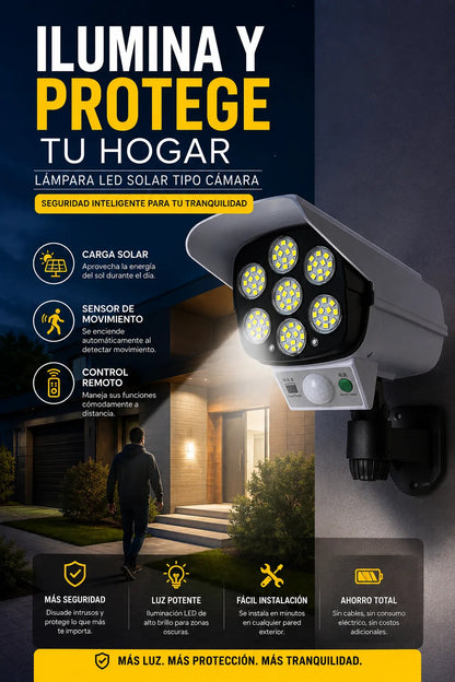 LÁMPARA SOLAR CÁMARA FALSA SENSOR 77 LED - LA SEGUNDA UNIDAD POR SOLO + $44.000