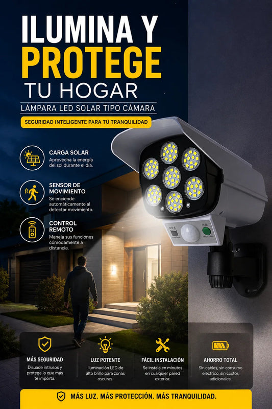 LÁMPARA SOLAR CÁMARA FALSA SENSOR 77 LED - LA SEGUNDA UNIDAD POR SOLO + $44.000