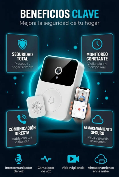 Timbre con Camara Inteligente Inalámbrica - RESISTENCIA AL AGUA + MONITOREO EN EL CELULAR